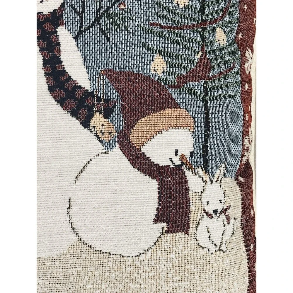 VTG Snowman Tapestry Throw Pillows 16x16 Lot of 2 Winter Christmas Holiday Decor